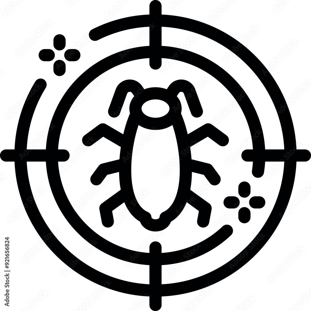 Poster crosshair aiming at a bug representing the concept of debugging in software development