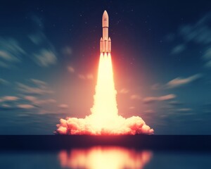 Obraz premium A stunning rocket launch against a night sky, showcasing the power and innovation of space exploration and technology.