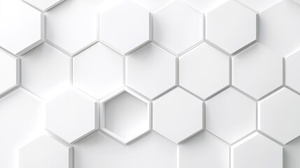 Elegant geometric design featuring white hexagon patterns on a clean white background, showcasing a modern honeycomb texture with crisp lines and minimalism