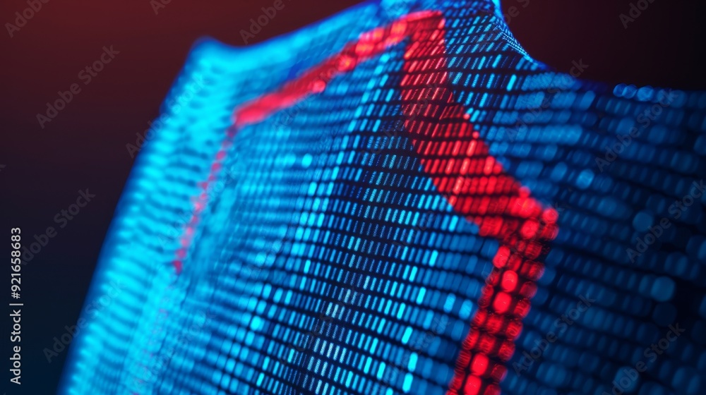 Aufkleber a vibrant digital visualization featuring glowing blue and red data patterns, ideal for technology a