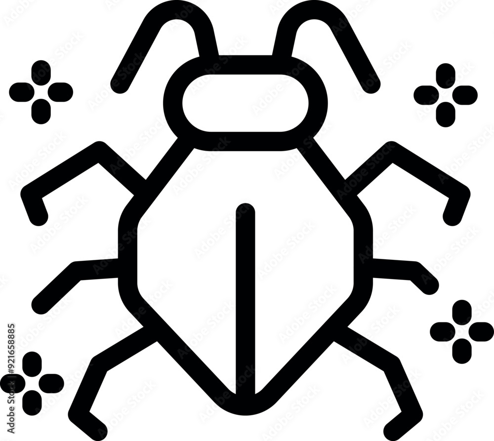 Poster simple line art icon of a bug, representing a computer virus or malware