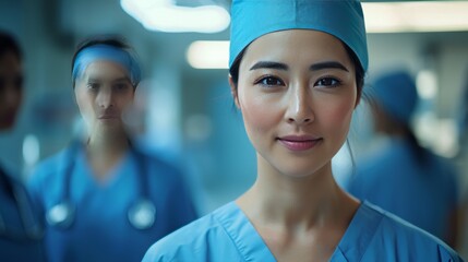 Fototapeta premium Confident female surgeon in an operating room with her medical team
