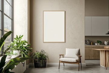 Minimalist Kitchen interior with Poster Mockup created with Generative AI