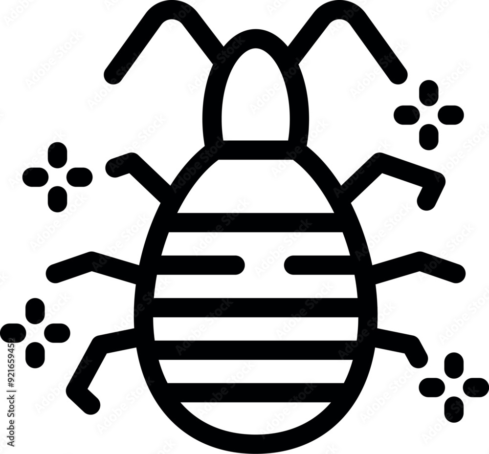 Poster simple bold line art icon of a bug with stripes crawling around