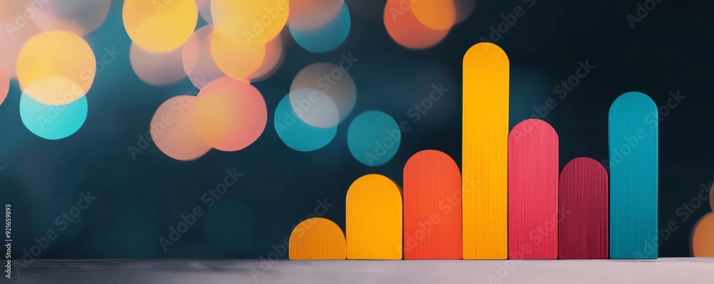 Poster colorful abstract bars represent data visualization with vibrant hues and a blurred background. idea