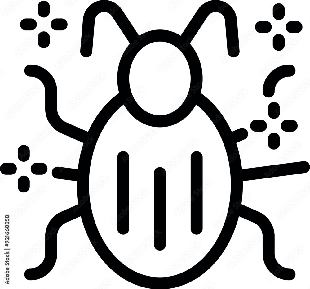 Aufkleber black and white simple vector icon of a bug, useful to illustrate a system error
