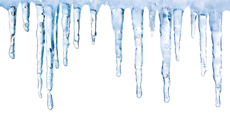 Long, blue, crystal-clear icicles, cut out