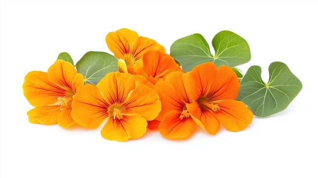 pile of nasturtium flowers isolated on white background