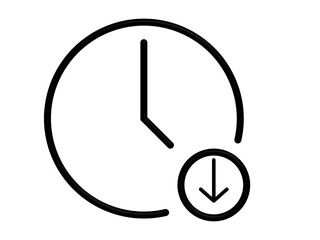reduce design time.Less time icon set. Reduce clock hourglass and low time vector symbol in a black filled and outlined style. Time reduction circle stop watch sign.