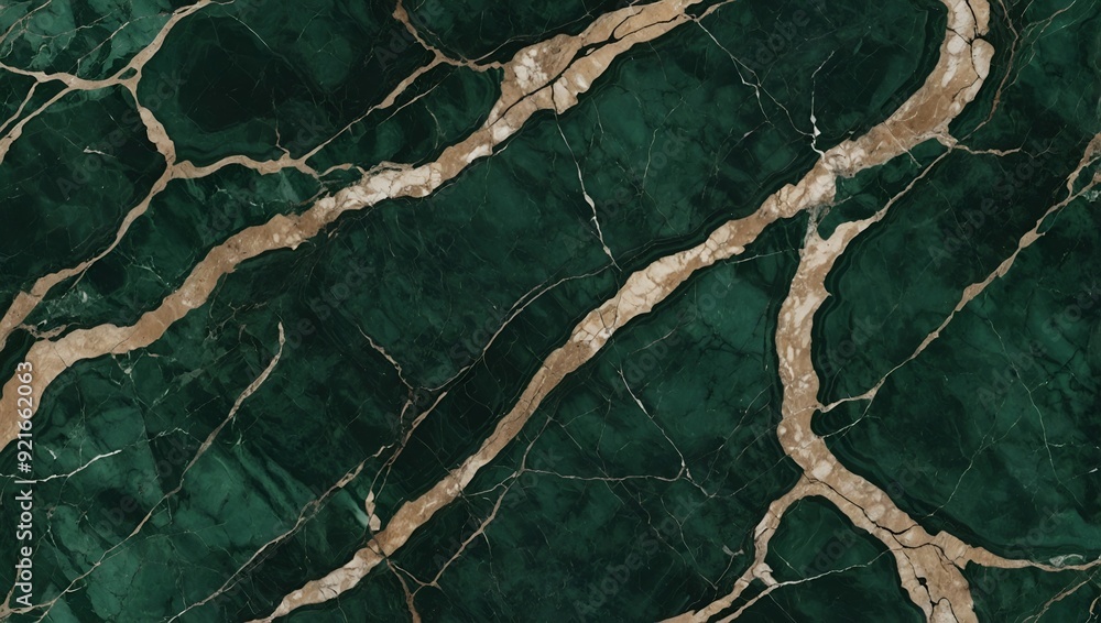 Poster Close-up of green marble with white and gold veins.