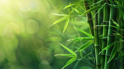 Fototapeta premium Bamboo tree with realistic green abstract background