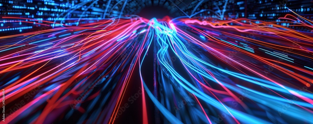 Poster dynamic light trails in cyberspace, representing data flow