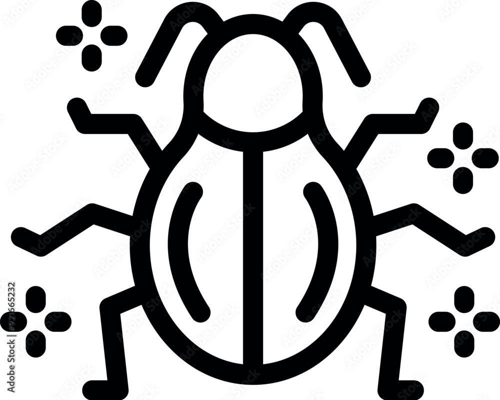Poster stylized icon of a bug attacking a network, representing cybersecurity threats