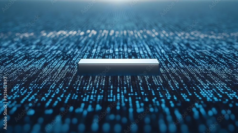 Fototapete 3D Search Bar Floating Over Binary Code   Symbolizing Data Processing in Digital Landscape