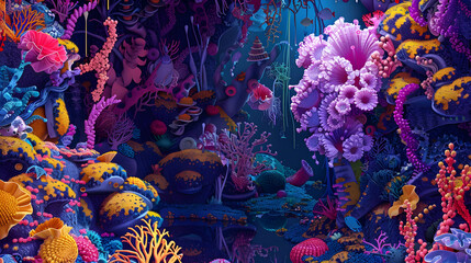 Obraz premium Vibrant Underwater Coral Reef Illustration