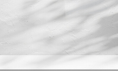 Obraz premium Backdrop white podium display with for product. Interior room with sunlight and shadows on white concrete wall surface