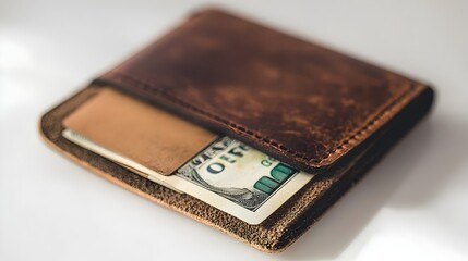 Elegant Leather Wallet with Cash and Cards on White Background
