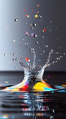 visually stunning image of a water droplet bouncing off a surface, with multiple splashes and droplets captured in a sequence that shows the dynamic motion