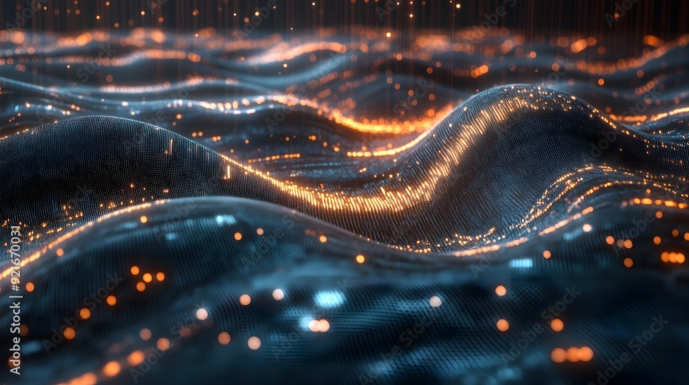 Poster futuristic 3d data stream visualization of information convergence and analysis
