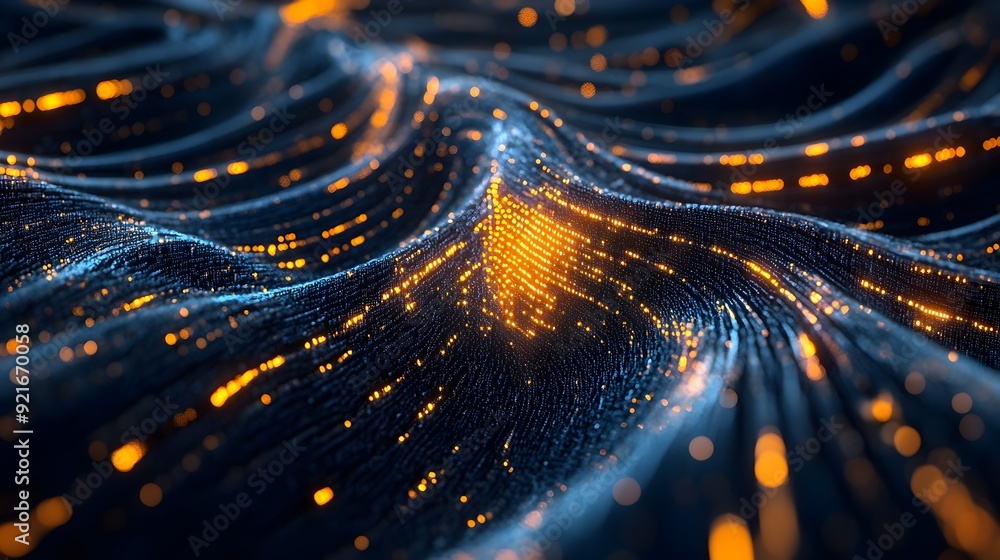 Poster Futuristic 3D Data Visualization with Converging Digital Streams Symbolizing Information Analysis
