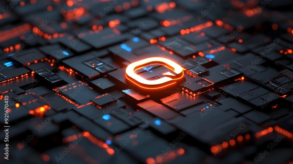 Poster glowing 3d search engine icon in dark digital environment symbolizing information illumination