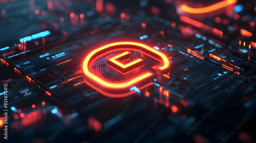 Poster glowing 3d search engine icon in dark digital environment symbolizing illumination of information