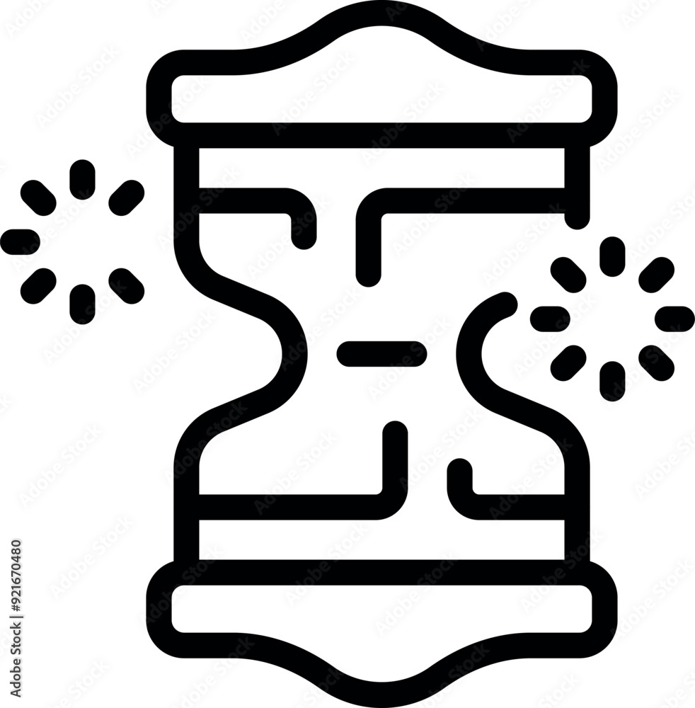 Poster simple line art icon of an hourglass measuring passing time surrounded by sparkling stars representi
