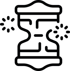Simple line art icon of an hourglass measuring passing time surrounded by sparkling stars representing celebration