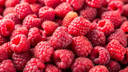 Background of fresh sweet red raspberries arranged together representing concept of healthy diet
