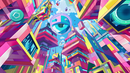 Colorful Geometric Cityscape Illustration
