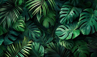 Lush green tropical foliage background.
