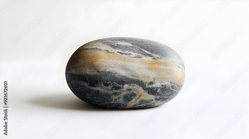 Poster smooth round pebble with natural textured pattern on white surface