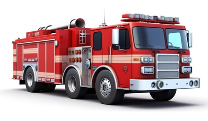 Firetruck, red color with white background, cartoon style
