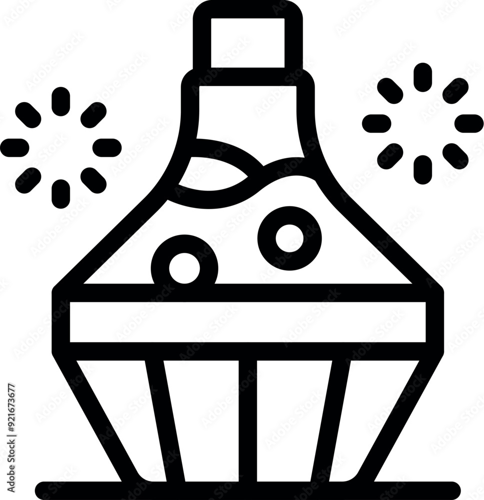 Poster chemical reaction is bubbling inside an erlenmeyer flask placed on a tripod, representing a scientif