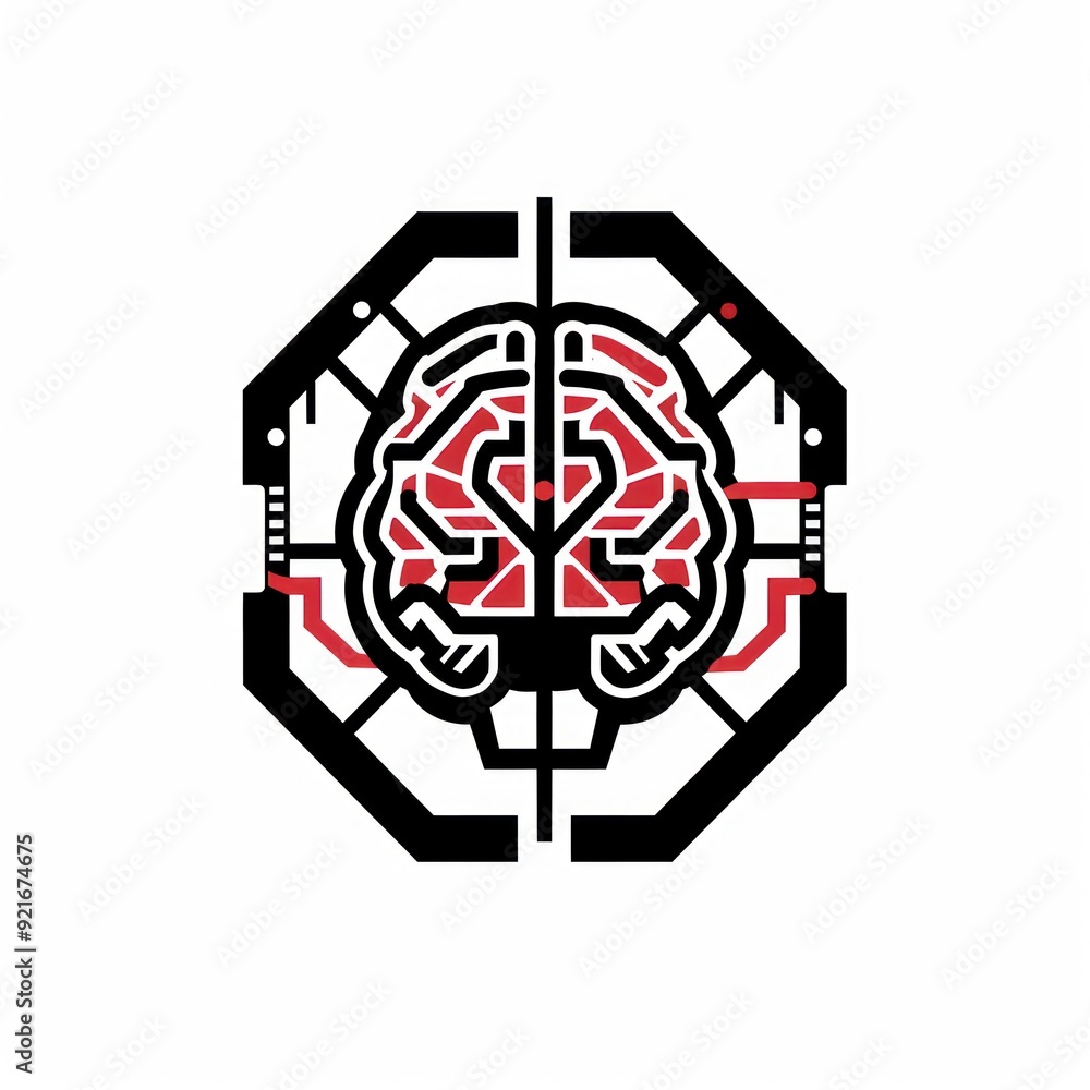 Wall mural ai tech brain company minimalist illustration on a white background