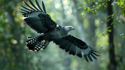 Fototapeta premium The harpy eagle, a symbol of power and grace, soaring high above the forest