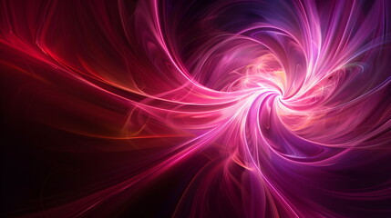 Obraz premium Close-up illustration of abstract wavy wave in shades of pink, red and purple, with highlights that give it depth and movement. Dark blurred background. Waves of smoke or fabric flying in the wind