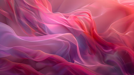 Fototapeta premium Abstract wave in iridescent neon-rainbow shades, pink, purple, red, blue. Waves of smoke or fabric flying in the wind. Iridescent fabric, holographic texture. Banner background with space for text
