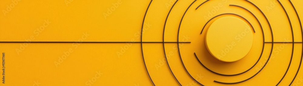 Poster a vibrant yellow background featuring a circular design with concentric lines, perfect for modern an