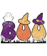 Boo Witch Cap Halloween Retro Groovy,Spooky Squad, Dark Moon Night, Vintage Retro Grave Cat Bat Pumpkin, Halloween Night, Halloween Pumpkin, Happy Halloween shirt print template, Pumpkin Halloween