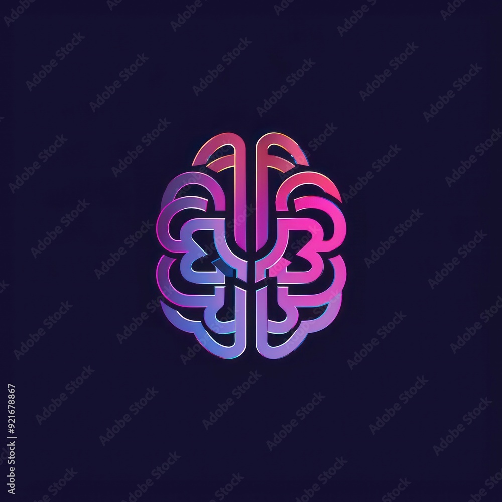 Wall mural minimalist digital brain on colorful line icon