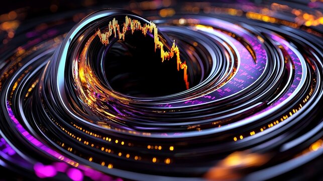 An abstract artistic image representing the dynamism of financial markets, with swirling colors and fluctuating lines.