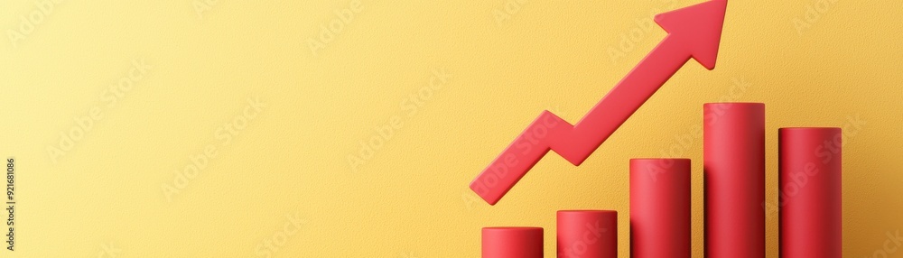 Poster a visually appealing representation of growth with vibrant red bars and an upward arrow against a br