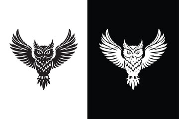 Owl icon illustration, owl logo design, vector. owl bird vector symbol black white