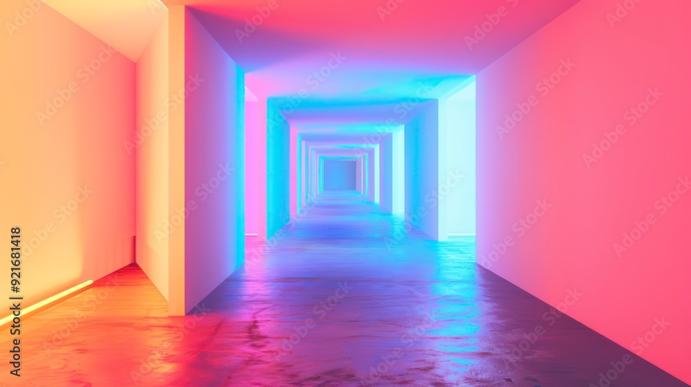 Wall mural entrance corridor with gradient neon colors