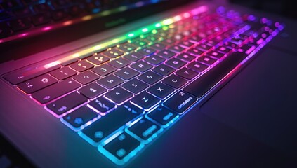 Laptop Keyboard Glowing with Colorful Lights