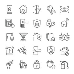 Home security thin line icons collection. Editable stroke. For website marketing design, logo, app, template, ui, etc. Vector illustration.