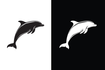 Fototapeta premium Dolphin logo design vector silhouette illustration. Dolphin icon illustration black