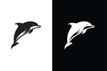 Dolphin logo design vector silhouette illustration. Dolphin icon illustration black white