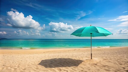 Turquoise umbrella providing shade on a sandy beach , beach, tropical, ocean, summer, vacation, relaxation